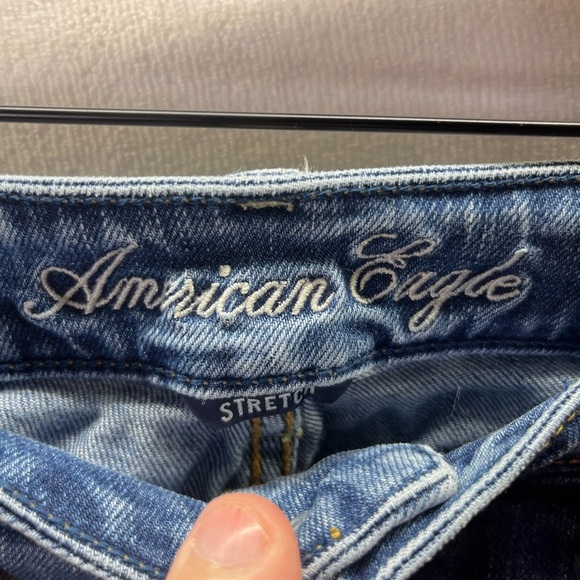American Eagle Stretch Skinny Jeans Womens 2 Long Blue Denim Distressed 2214 - Picture 2 of 10